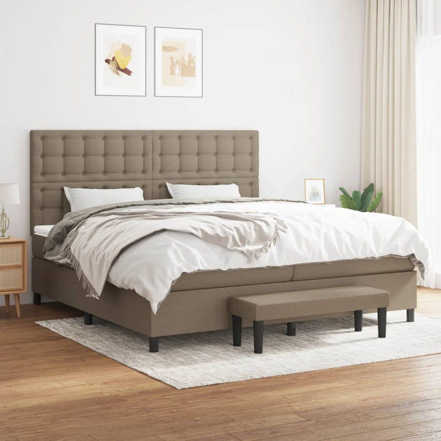 Boxspring Met Matras Stof Taupe 200X200 Cm Taupe 200 x 200 cm Knopen
