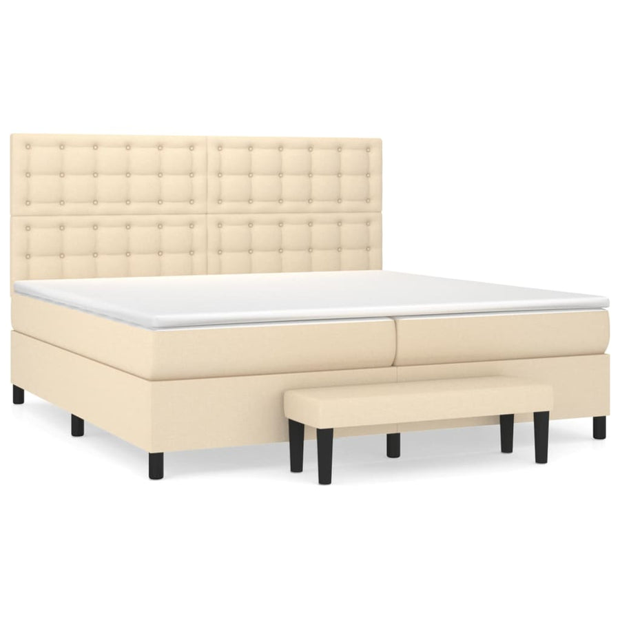 Boxspring Met Matras Stof Crèmekleurig 200X200 Cm 200 x 200 cm Knopen