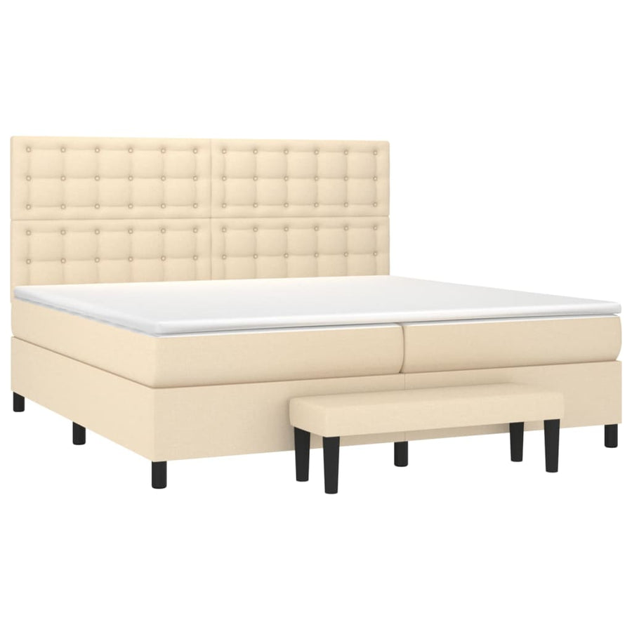 Boxspring Met Matras Stof Crèmekleurig 200X200 Cm 200 x 200 cm Knopen
