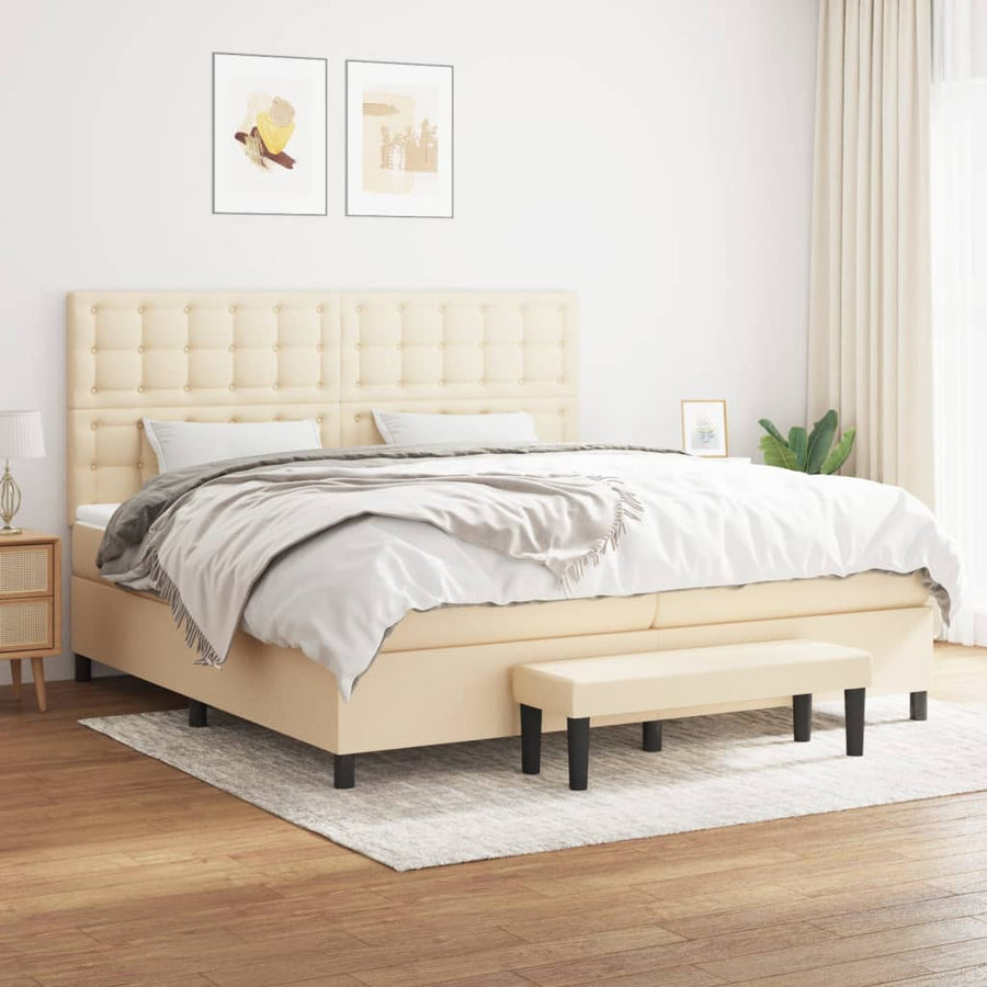 Boxspring Met Matras Stof Crèmekleurig 200X200 Cm 200 x 200 cm Knopen