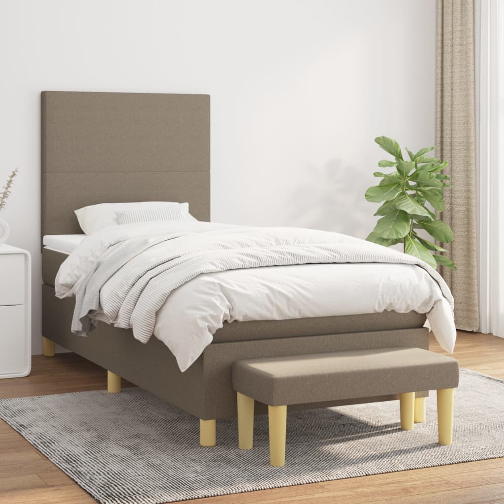Boxspring Met Matras Stof Taupe 80X200 Cm Taupe 80 x 200 cm Effen ontwerp