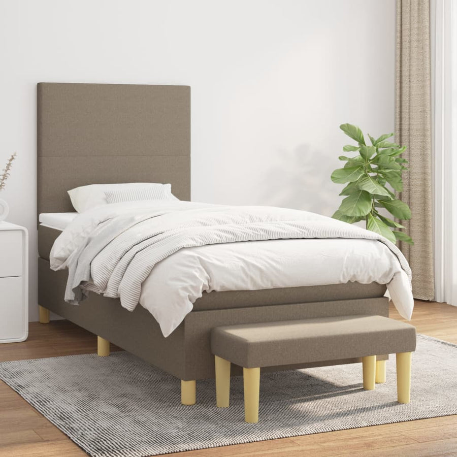 Boxspring Met Matras Stof Taupe 80X200 Cm Taupe 80 x 200 cm Effen ontwerp