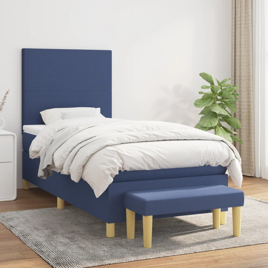 Boxspring Met Matras Stof Blauw 80X200 Cm Blauw 80 x 200 cm Effen ontwerp