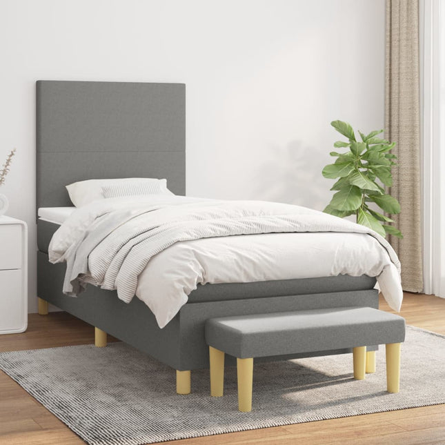 Boxspring Met Matras Stof Donkergrijs 90 x 190 cm Effen ontwerp