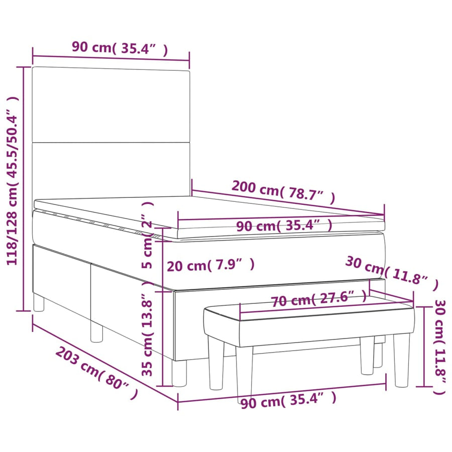 Boxspring Met Matras Stof Lichtgrijs 90 x 200 cm Effen ontwerp