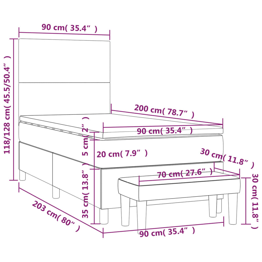 Boxspring Met Matras Stof Blauw 90 x 200 cm Effen ontwerp