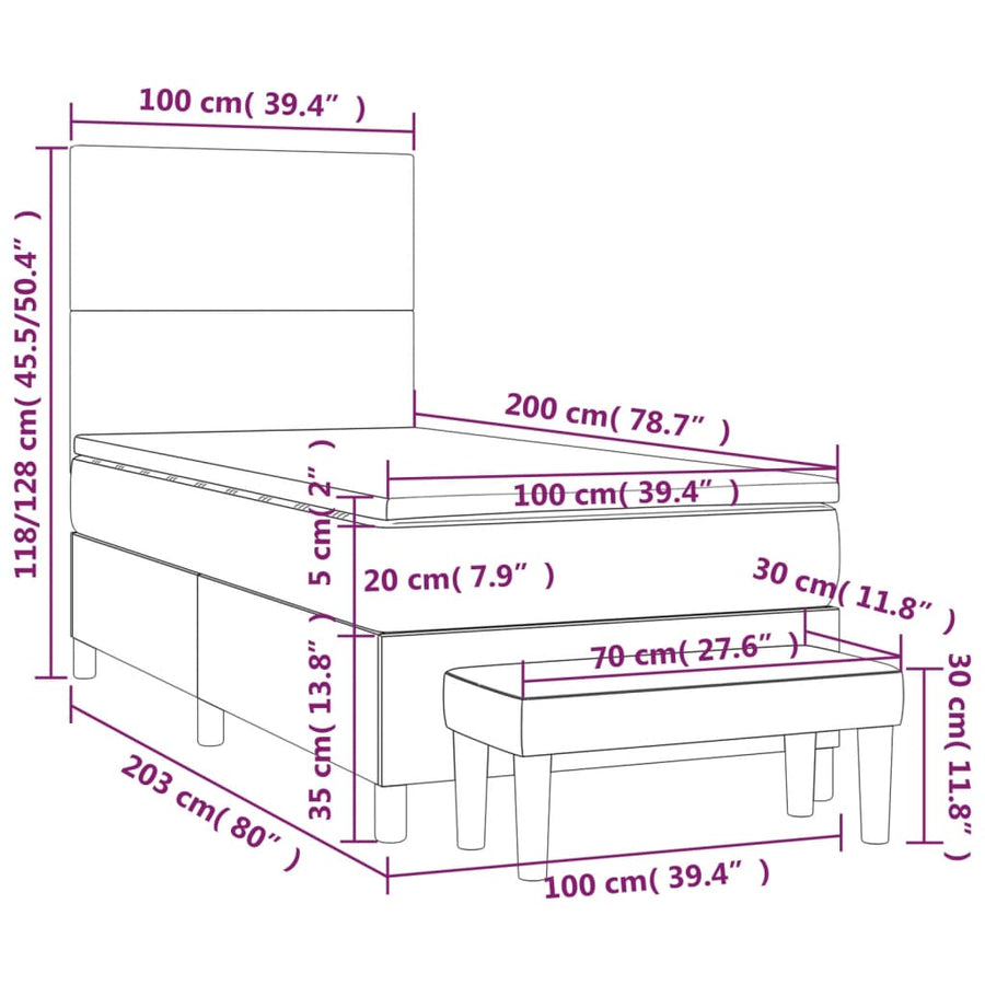 Boxspring Met Matras Stof Zwart 100 x 200 cm Effen ontwerp