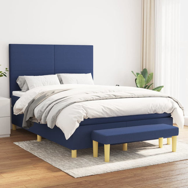 Boxspring Met Matras Stof Blauw 140 x 190 cm Effen ontwerp