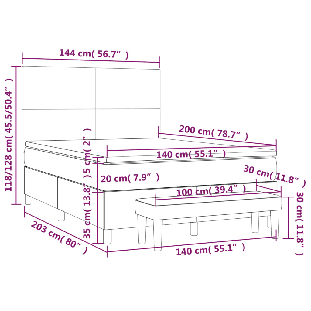 Boxspring Met Matras Stof Taupe 140X200 Cm Taupe 140 x 200 cm Effen ontwerp