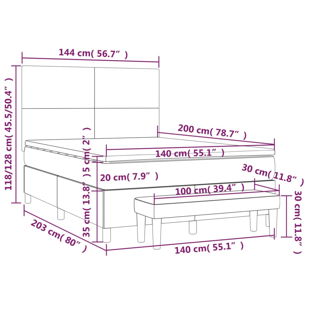 Boxspring Met Matras Stof Blauw 140 x 200 cm Effen ontwerp