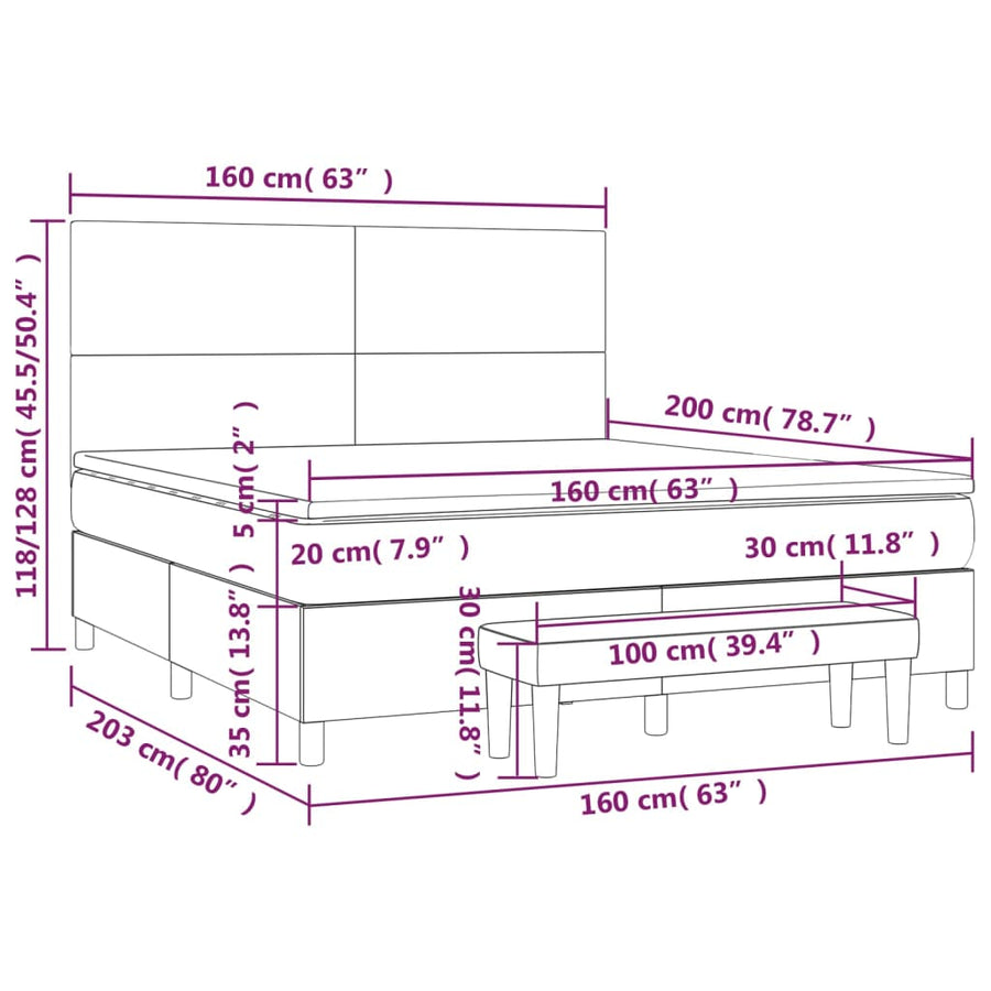 Boxspring Met Matras Stof Donkerbruin 160 x 200 cm Effen ontwerp