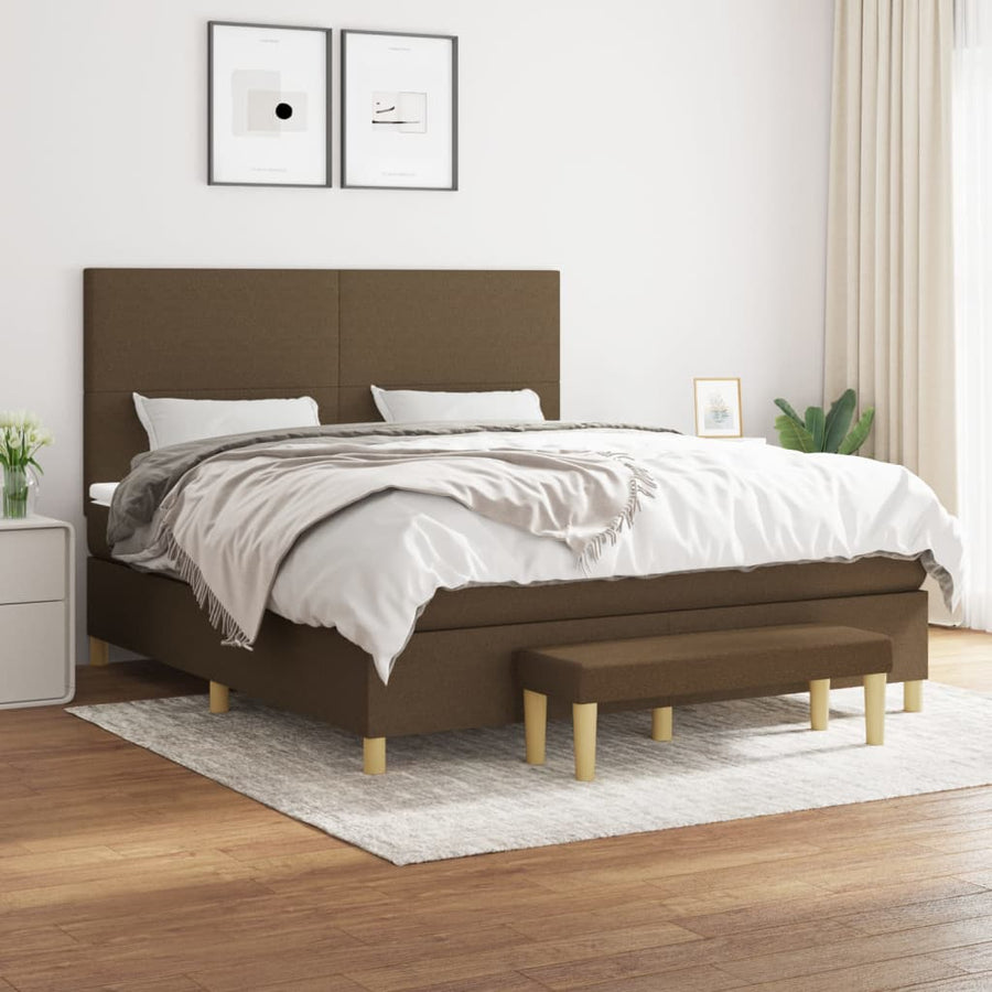 Boxspring Met Matras Stof 180 x 200 cm Donkerbruin