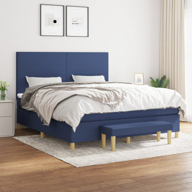 Boxspring Met Matras Stof Blauw 180 x 200 cm Effen ontwerp