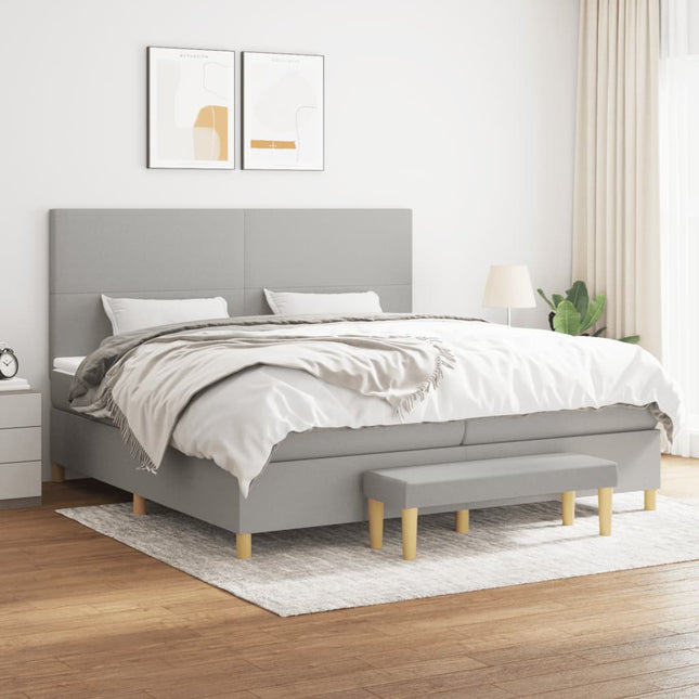 Boxspring Met Matras Stof Lichtgrijs 200 x 200 cm Effen ontwerp