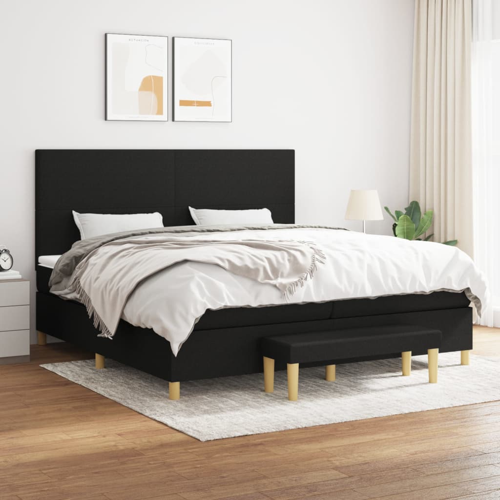 Boxspring Met Matras Stof Zwart 200 x 200 cm Effen ontwerp