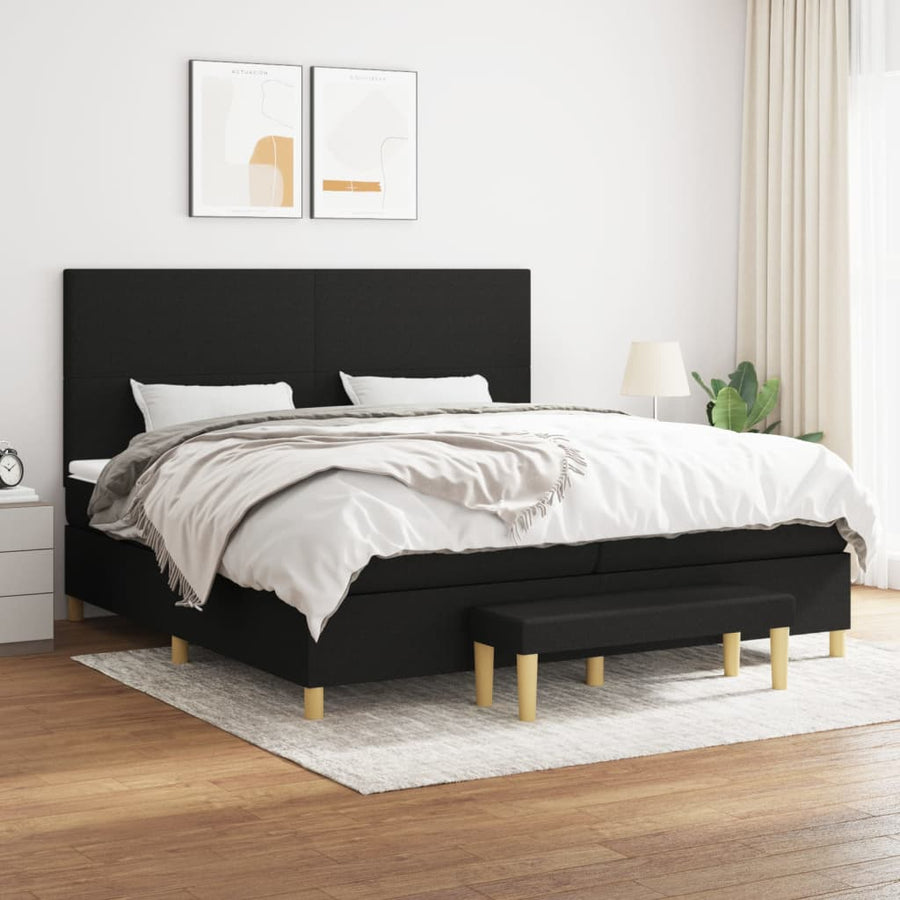 Boxspring Met Matras Stof Zwart 200 x 200 cm Effen ontwerp