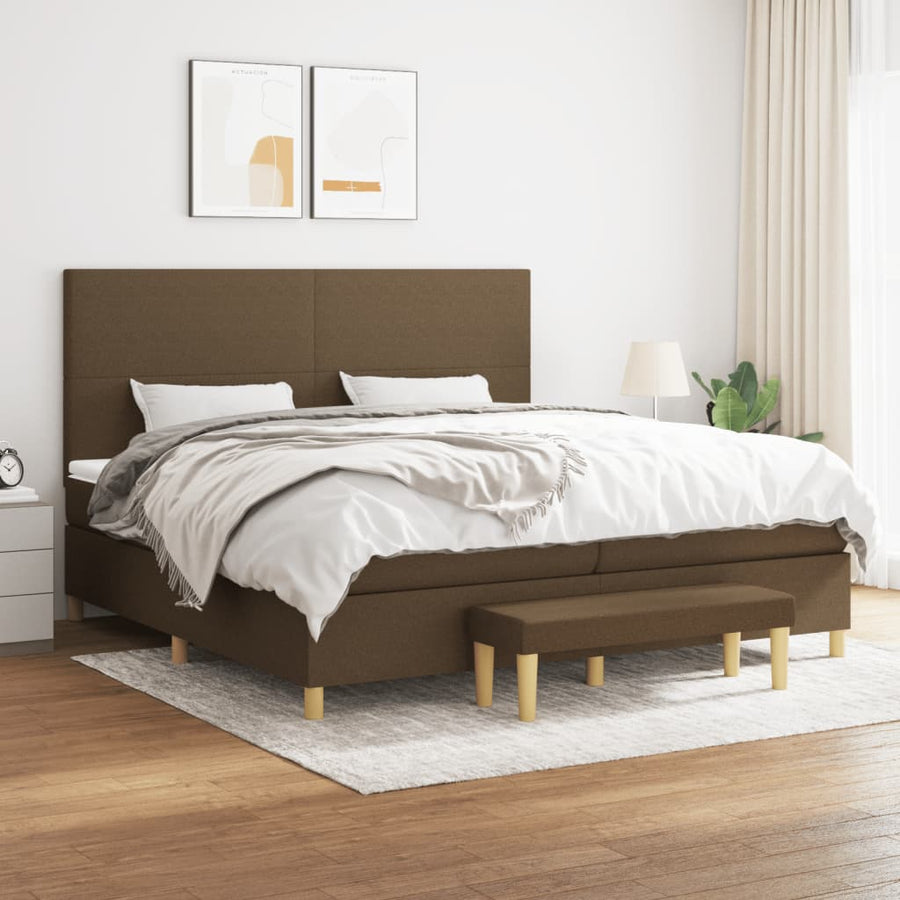 Boxspring Met Matras Stof Donkerbruin 200 x 200 cm Effen ontwerp