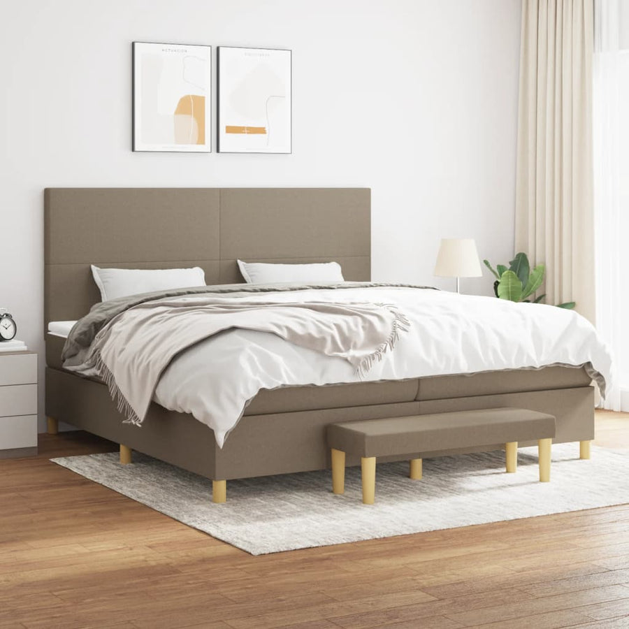 Boxspring Met Matras Stof Taupe 200X200 Cm Taupe 200 x 200 cm Effen ontwerp