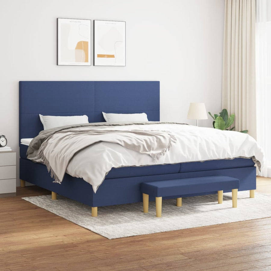 Boxspring Met Matras Stof Blauw 200 x 200 cm Effen ontwerp