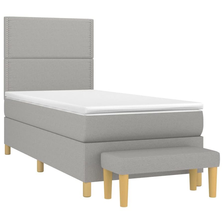 Boxspring Met Matras Stof Lichtgrijs 90 x 190 cm Effen met spijkers