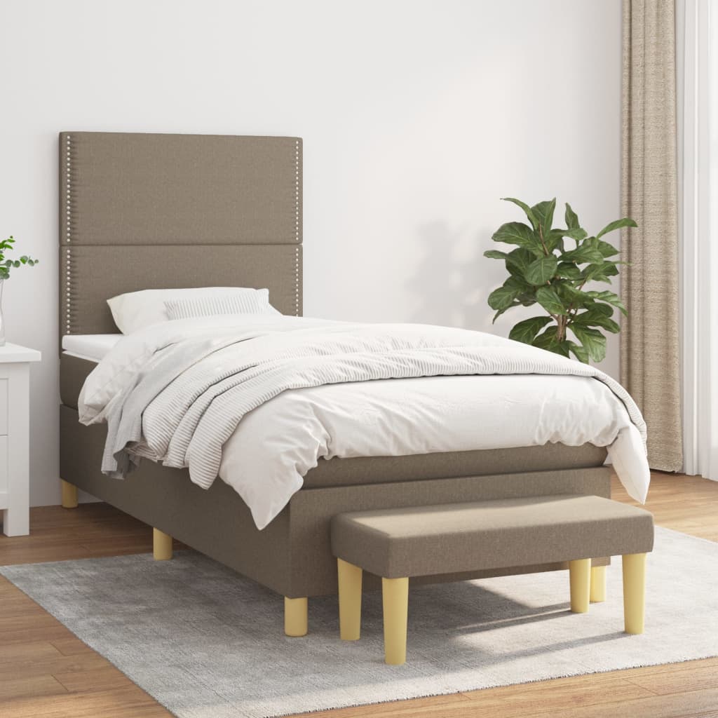 Boxspring Met Matras Stof Taupe 90 x 190 cm Effen met spijkers