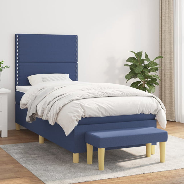 Boxspring Met Matras Stof Blauw 90 x 190 cm Effen met spijkers