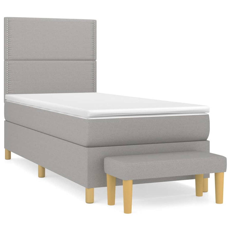 Boxspring Met Matras Stof Lichtgrijs 100 x 200 cm Effen met spijkers