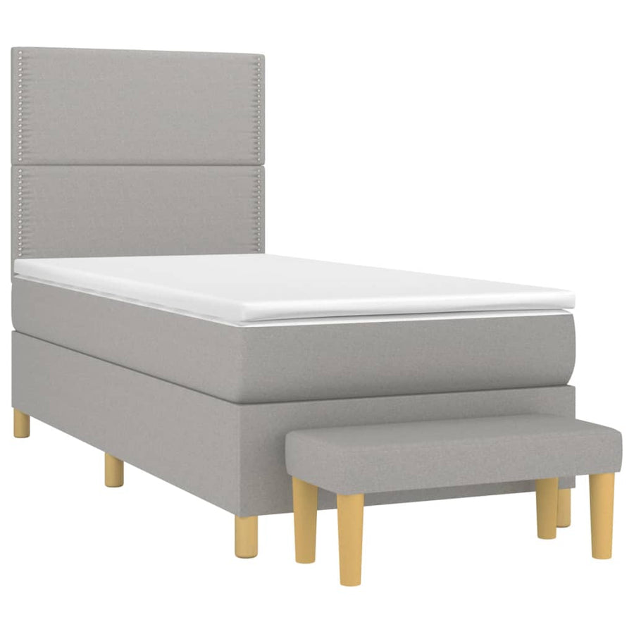 Boxspring Met Matras Stof Lichtgrijs 100 x 200 cm Effen met spijkers