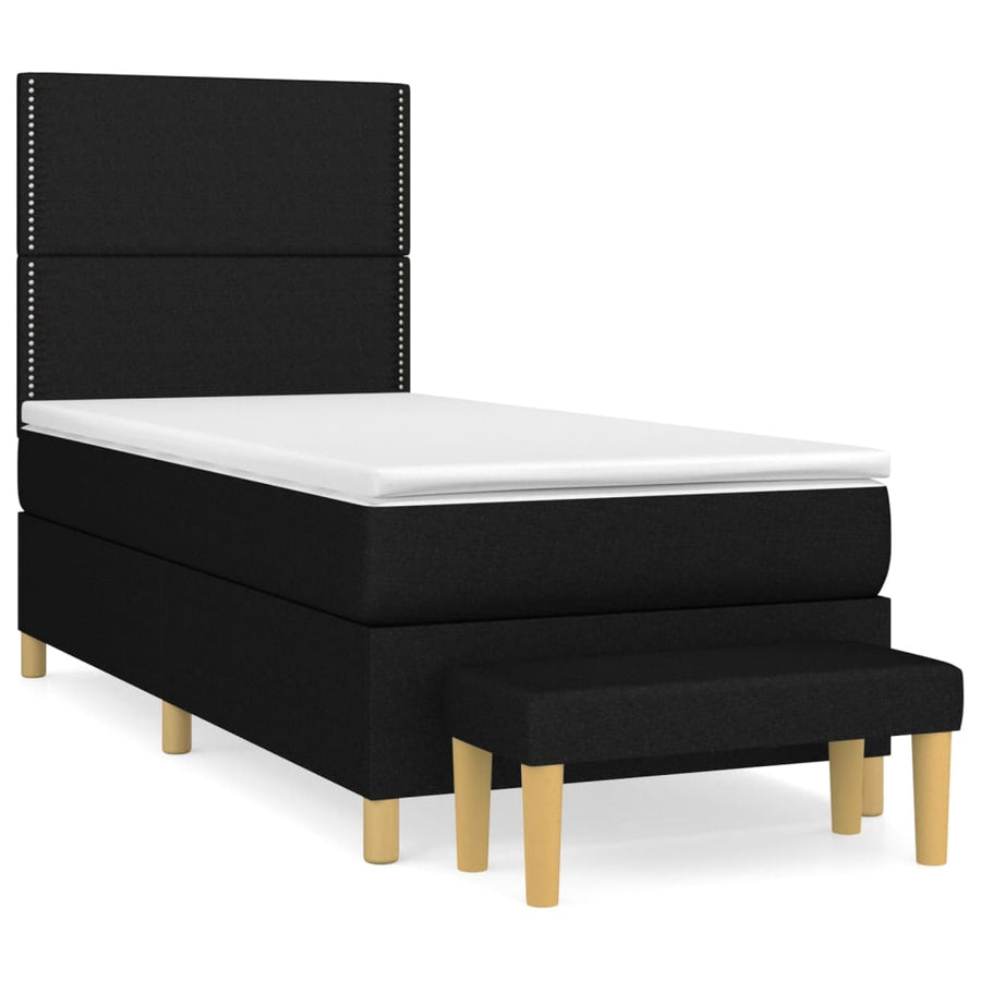Boxspring Met Matras Stof Zwart 100 x 200 cm Effen met spijkers