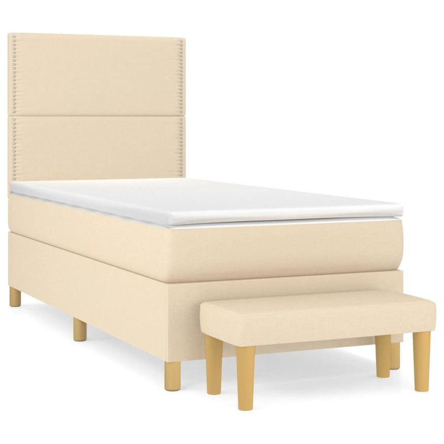 Boxspring met matras stof crèmekleurig 100x200 cm 100 x 200 cm Crème
