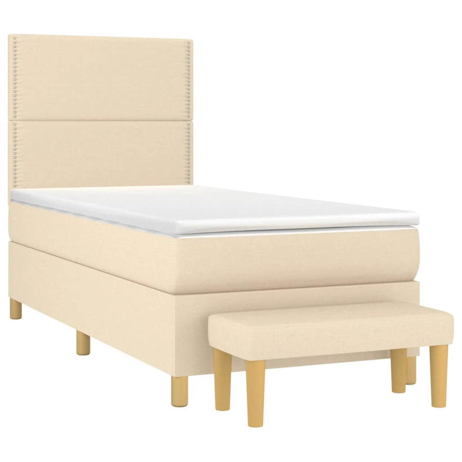 Boxspring met matras stof crèmekleurig 100x200 cm 100 x 200 cm Crème