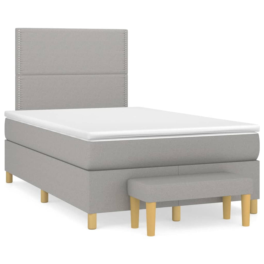 Boxspring Met Matras Stof Lichtgrijs 120 x 200 cm Effen met spijkers