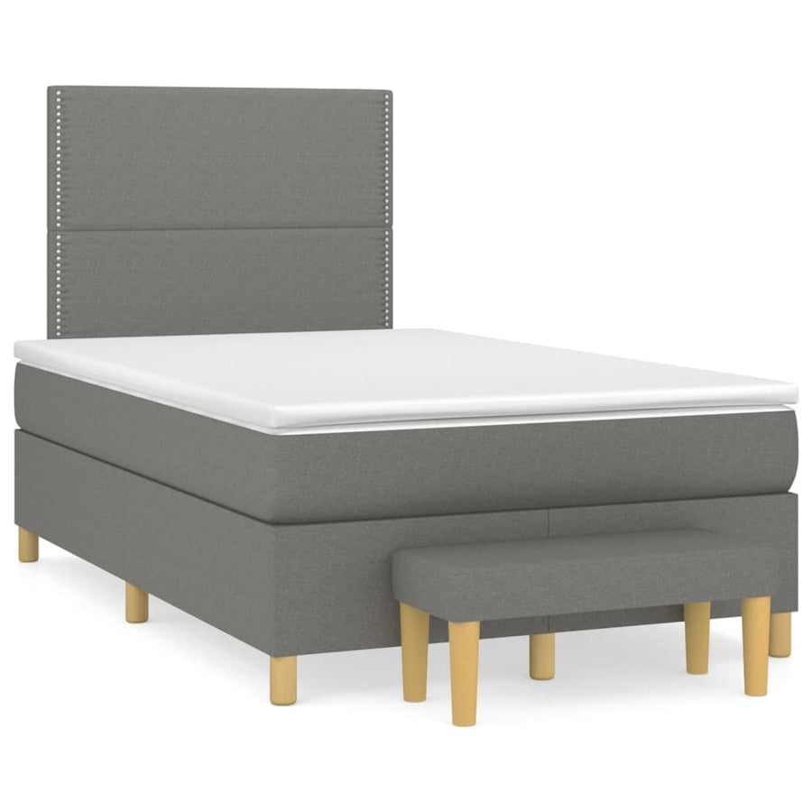 Boxspring Met Matras Stof Donkergrijs 120 x 200 cm Effen met spijkers