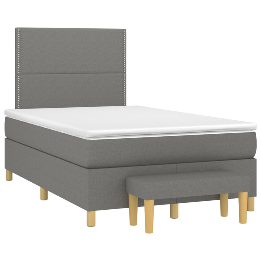Boxspring Met Matras Stof Donkergrijs 120 x 200 cm Effen met spijkers