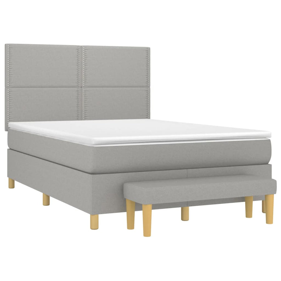 Boxspring Met Matras Stof Lichtgrijs 140 x 190 cm Effen met spijkers