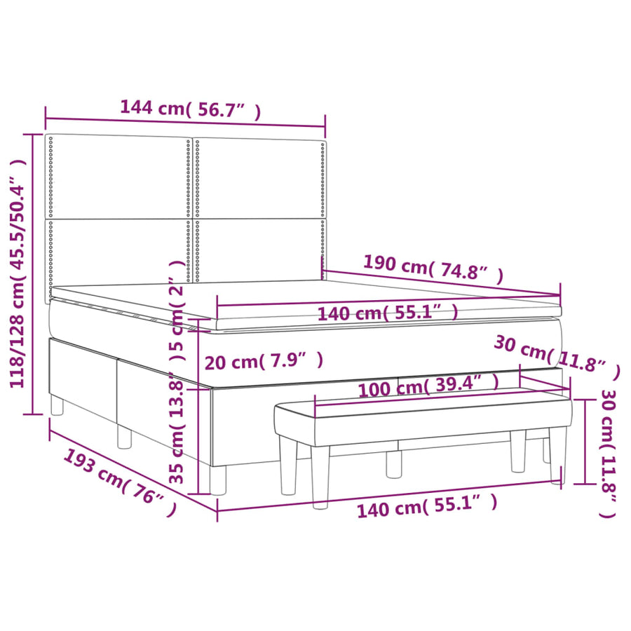 Boxspring Met Matras Stof Lichtgrijs 140 x 190 cm Effen met spijkers