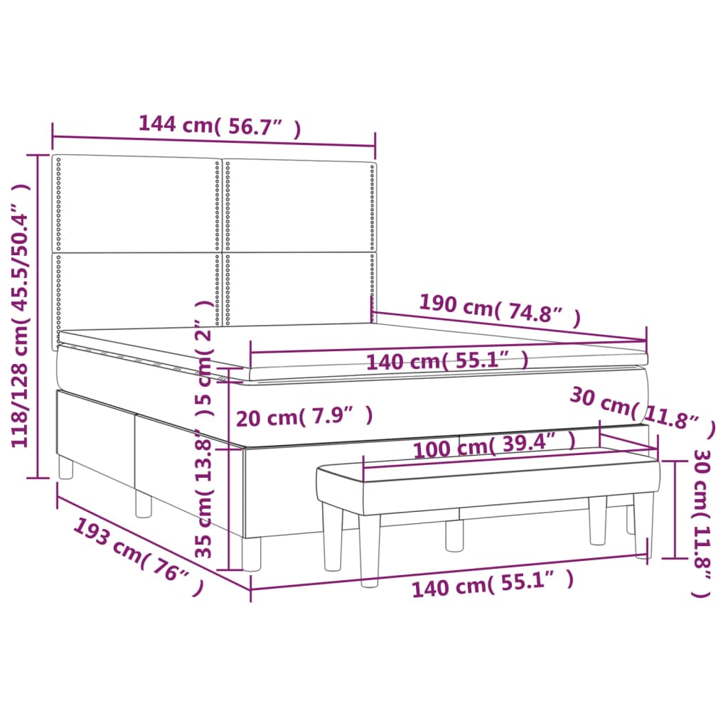 Boxspring met matras stof donkerbruin 140x190 cm 140 x 190 cm Donkerbruin