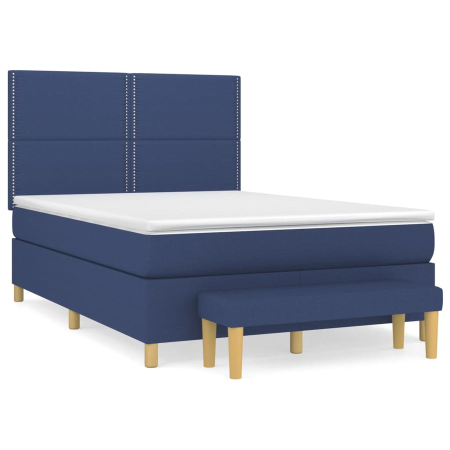 Boxspring Met Matras Stof Blauw 140 x 190 cm Effen met spijkers