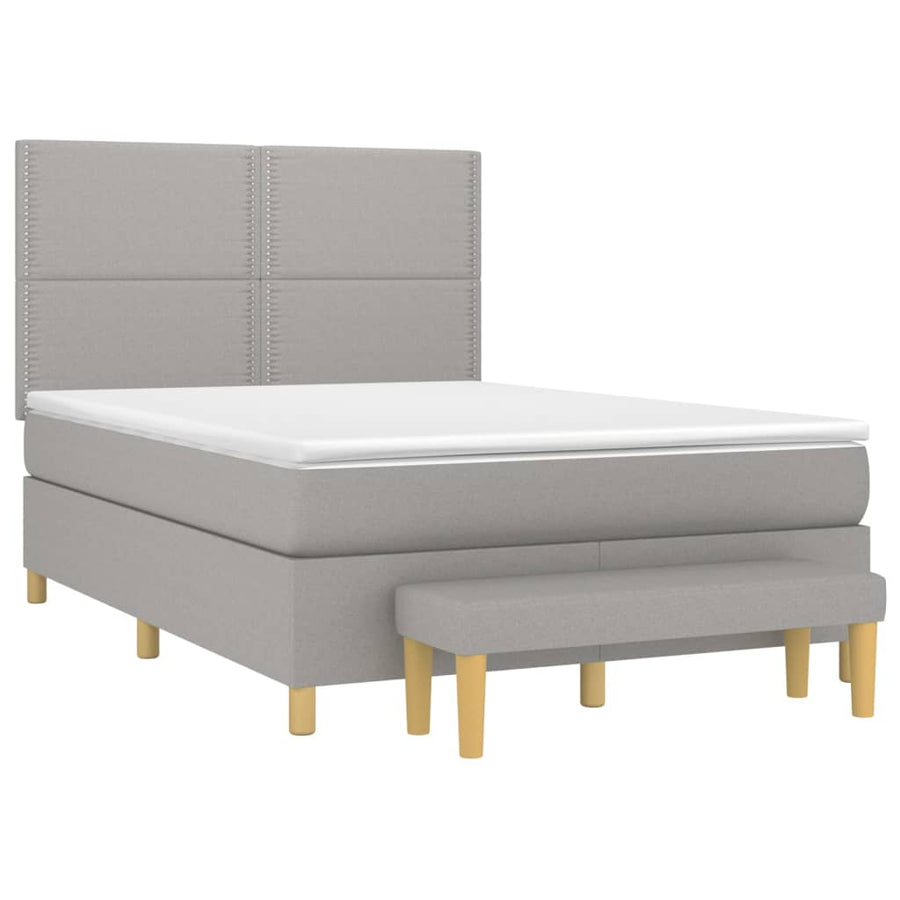 Boxspring Met Matras Stof Lichtgrijs 140 x 200 cm Effen met spijkers