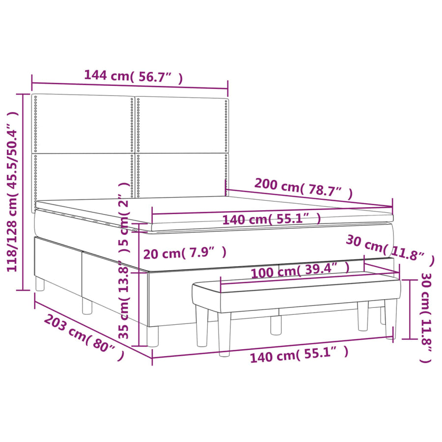 Boxspring Met Matras Stof Blauw 140 x 200 cm Effen met spijkers