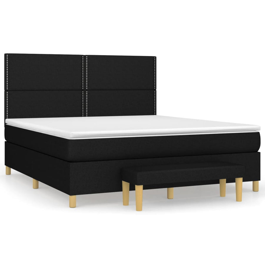 Boxspring Met Matras Stof Zwart 160 x 200 cm Effen met spijkers
