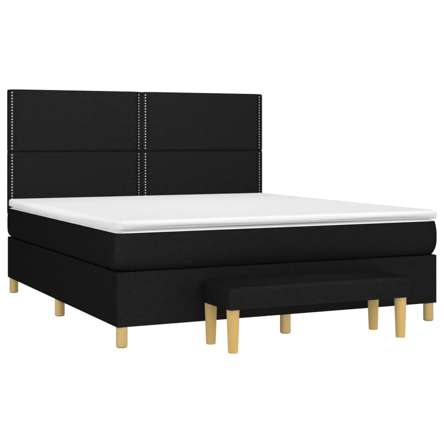 Boxspring Met Matras Stof Zwart 160 x 200 cm Effen met spijkers