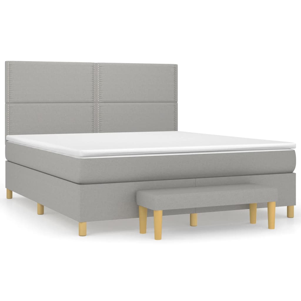 Boxspring Met Matras Stof Lichtgrijs 180 x 200 cm Effen met spijkers