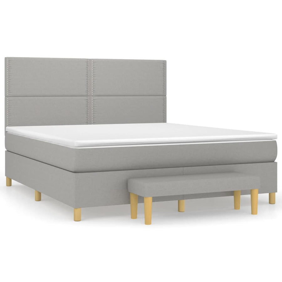 Boxspring Met Matras Stof Lichtgrijs 180 x 200 cm Effen met spijkers