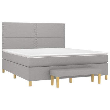 Boxspring Met Matras Stof Lichtgrijs 180 x 200 cm Effen met spijkers