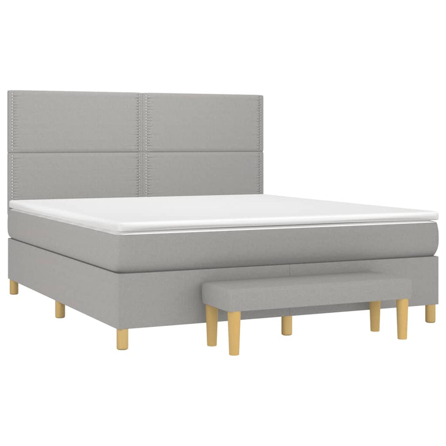 Boxspring Met Matras Stof Lichtgrijs 180 x 200 cm Effen met spijkers