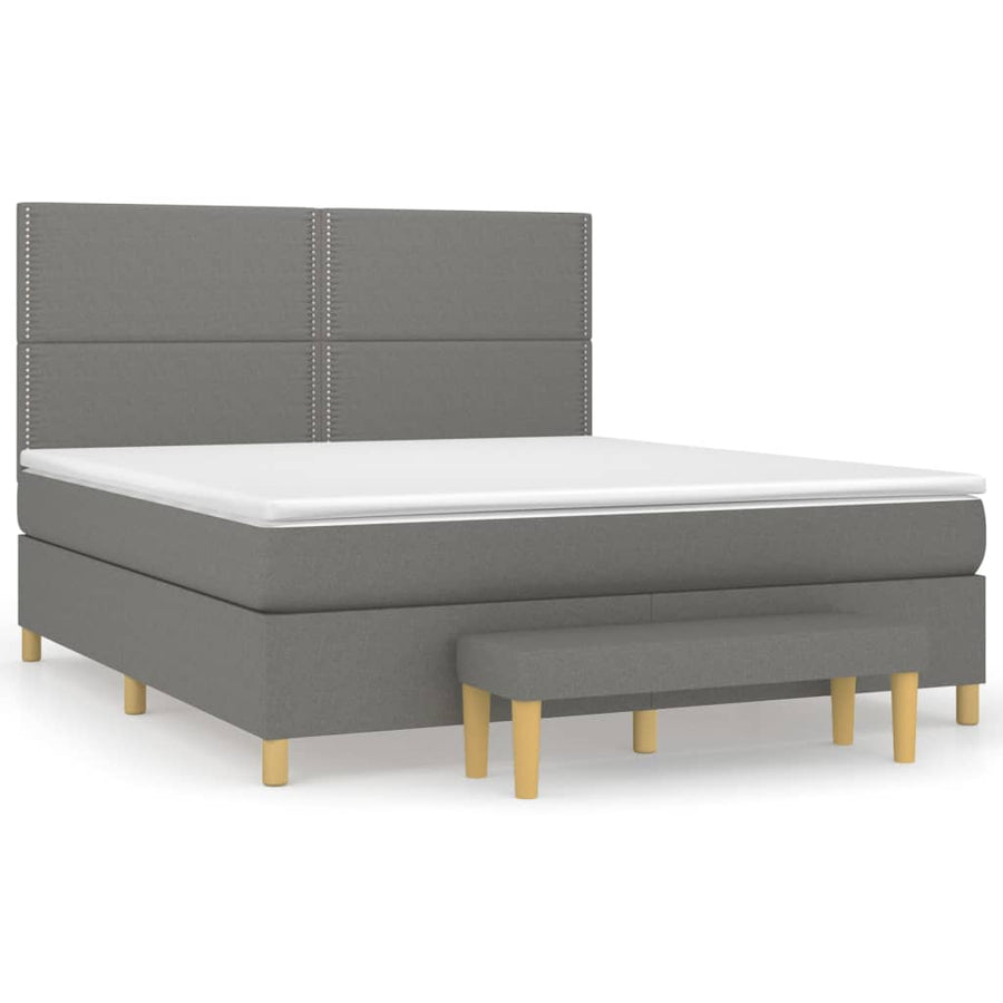 Boxspring Met Matras Stof Donkergrijs 180 x 200 cm Effen met spijkers