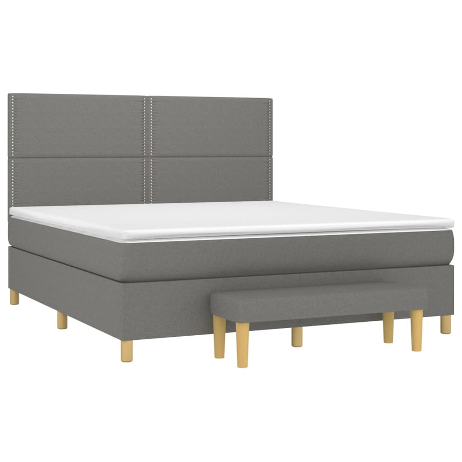 Boxspring Met Matras Stof Donkergrijs 180 x 200 cm Effen met spijkers