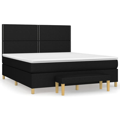 Boxspring Met Matras Stof Zwart 180 x 200 cm Effen met spijkers
