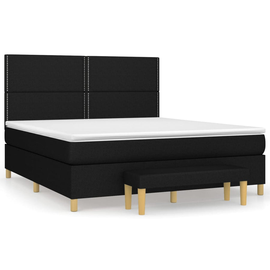 Boxspring Met Matras Stof Zwart 180 x 200 cm Effen met spijkers